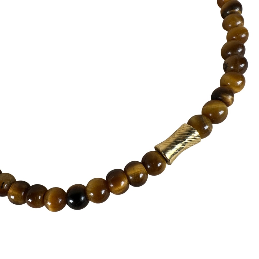 Vintage Tigers Eye‎ Beaded Necklace Gold stone short boho Brown Gemstone